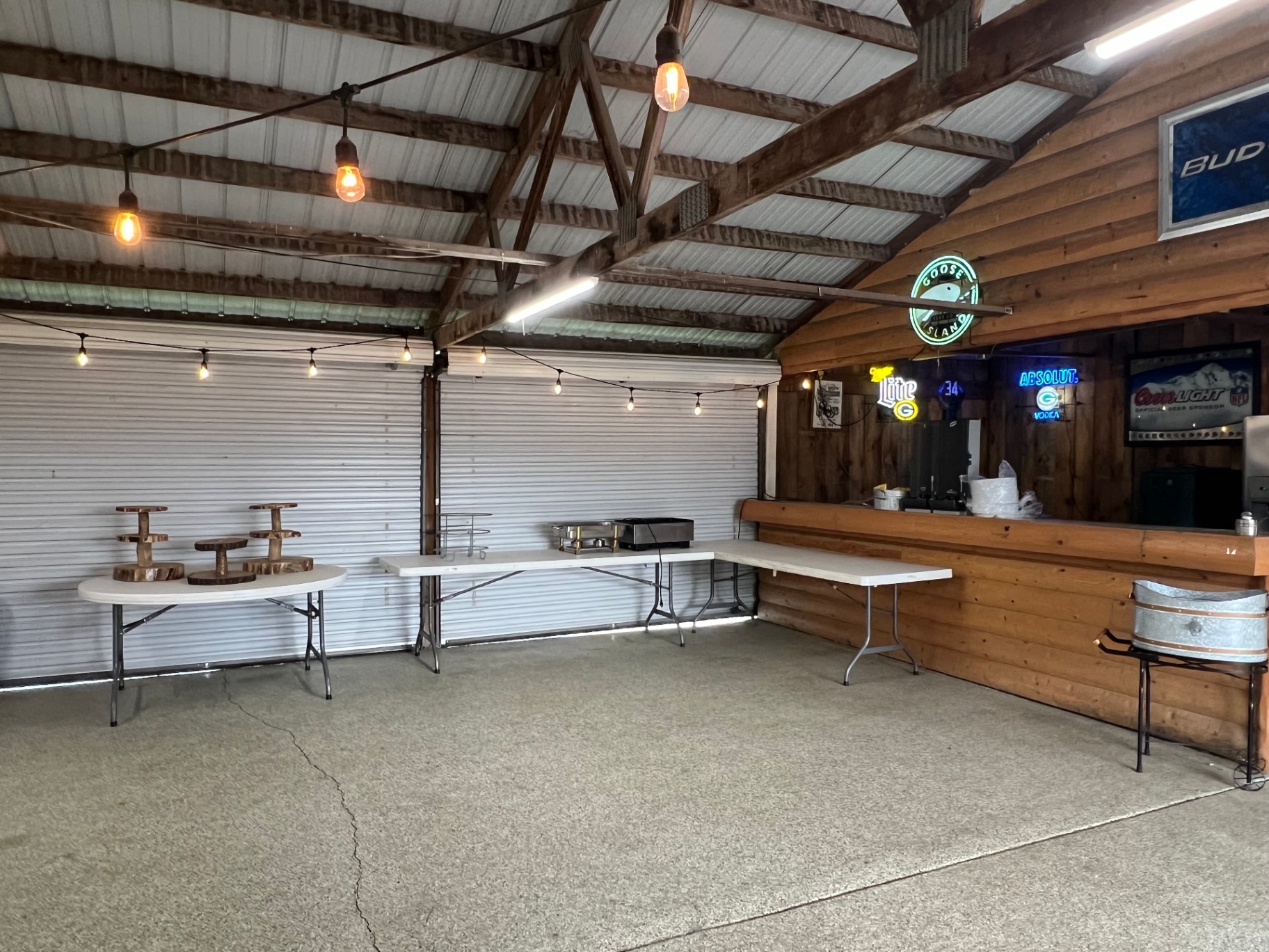 Bar and serving area inside The Party Shed
